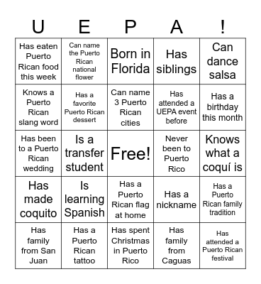 Boricua Bingo! Bingo Card