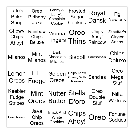 Cookie Bingo Card