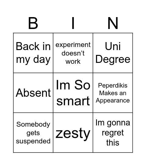 Bingo! Bingo Card