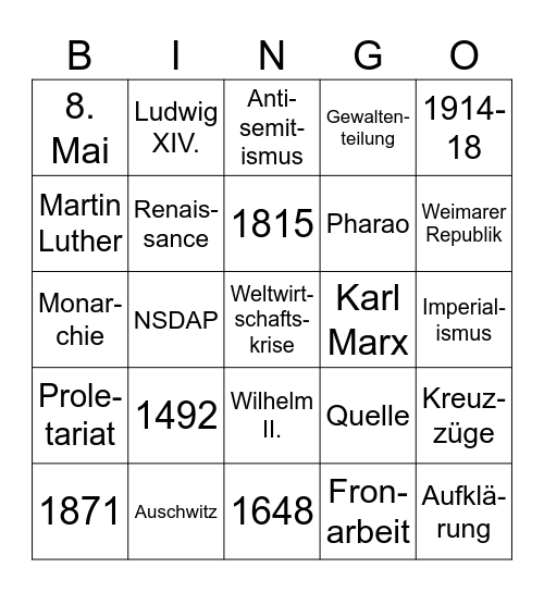 Grundwissen Geschichte 1 Bingo Card