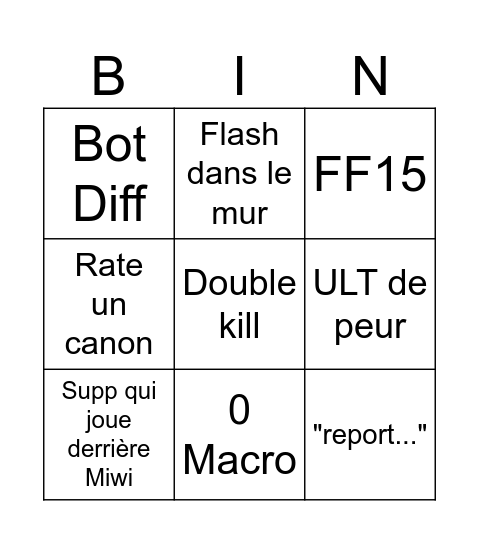 Bingo LoL Bingo Card