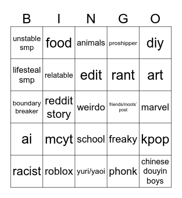 tiktok fyp bingo Card