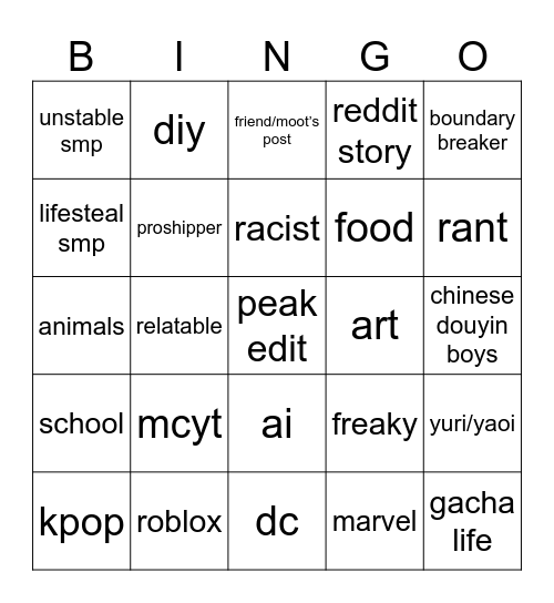 tiktok fyp bingo Card