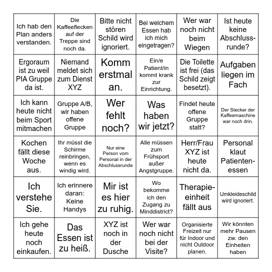 Bingo (Krisen-Kreuzchen / Serotonin-Lotto) Bingo Card