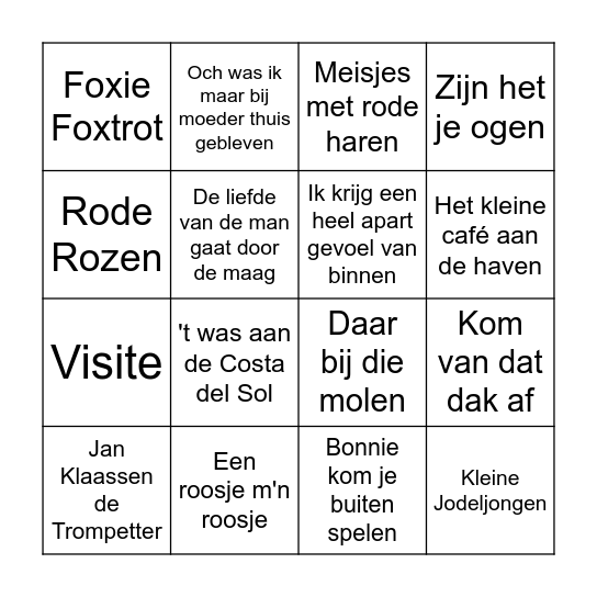 Muziekbingo Haulerwijk ronde 1 Bingo Card