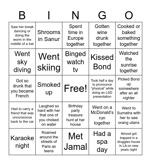 B Bingo Card