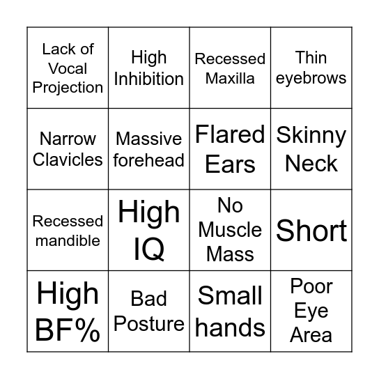 Unattractive Traits Bingo Card
