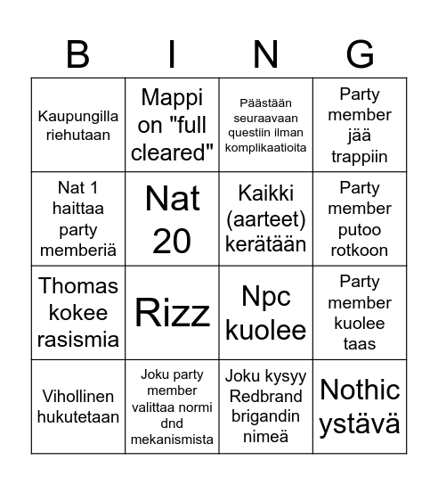Nää kaivokset ei oo kadonnu Bingo Card