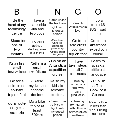 LifeBefore60 Bingo Card