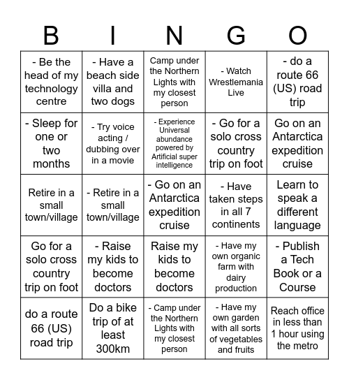 LifeBefore60 Bingo Card