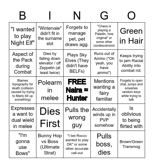 Sam Bingo (WoW Forever Edition) Bingo Card
