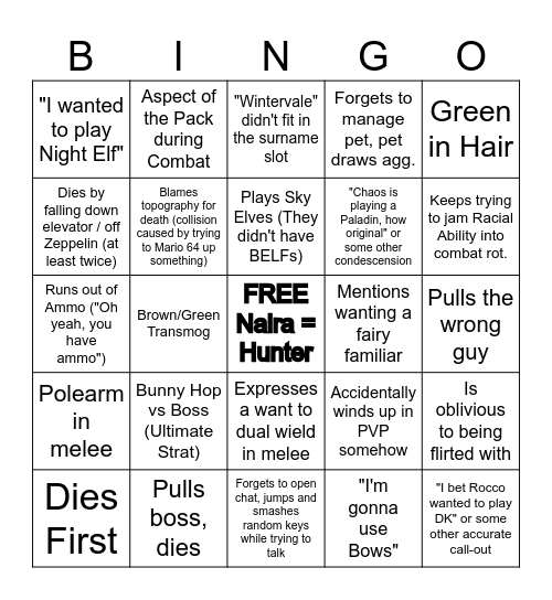 Sam Bingo (WoW Forever Edition) Bingo Card