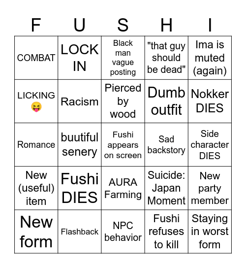 To Your Eternity Bingo Card