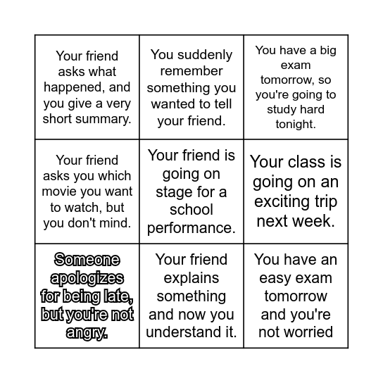 New expressions Bingo Card