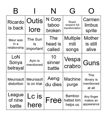 Canto X bingo card Bingo Card