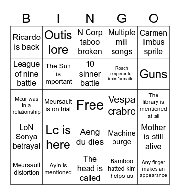 Canto X bingo card Bingo Card
