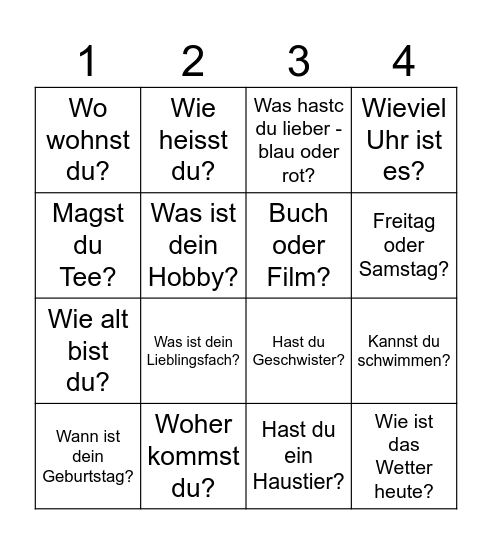 Deutsch Bingo Card