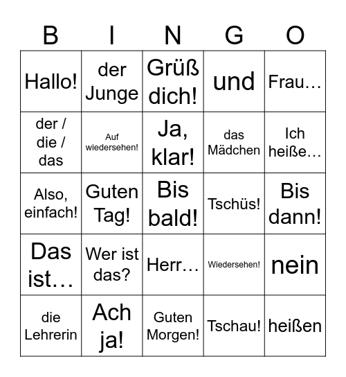 Komm mit! LI K1.1 Bingo Card