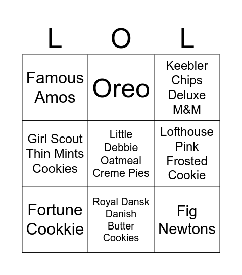Cookie Bingo Card