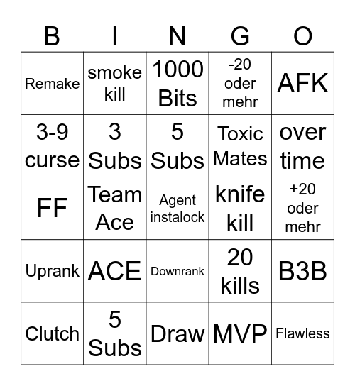 Valo Bingo Card