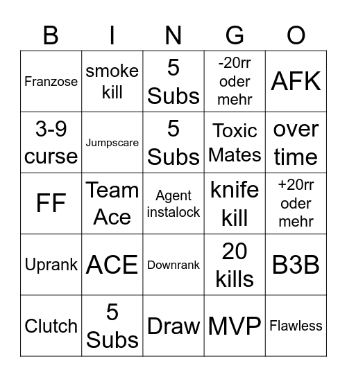 Valo Bingo Card