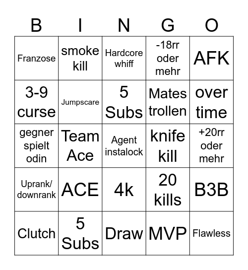 Valo Bingo Card