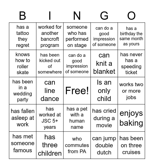 Find A Co-Worker Who Bingo Card