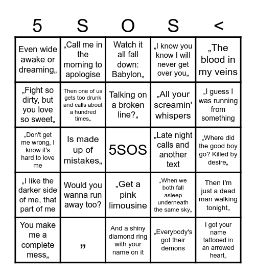 5SOS BINGO Card