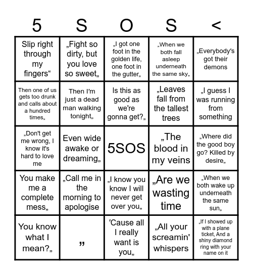 5SOS BINGO Card