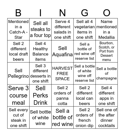 Harvest PM Bingo Card