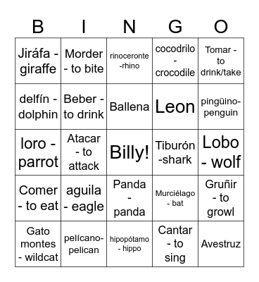 Spanish Bingo Card