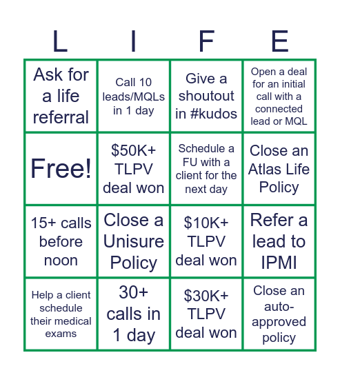Life Insurance BINGO Card