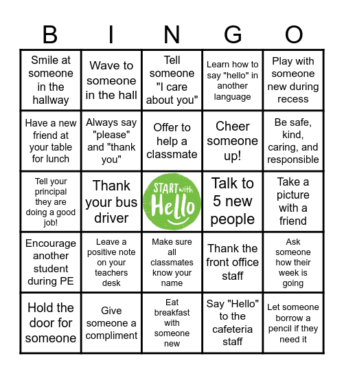 Ross Elementary Start With Hello Bingo! Bingo Card