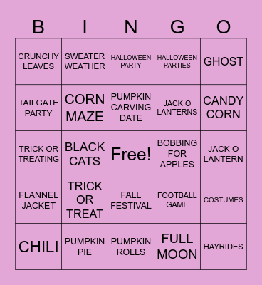 Fall Bingo Card