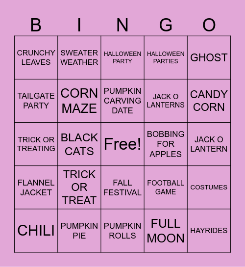 Fall Bingo Card