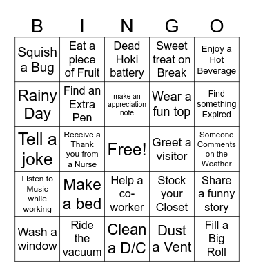 Hospital Housekeeping Appreciation Bingo Card