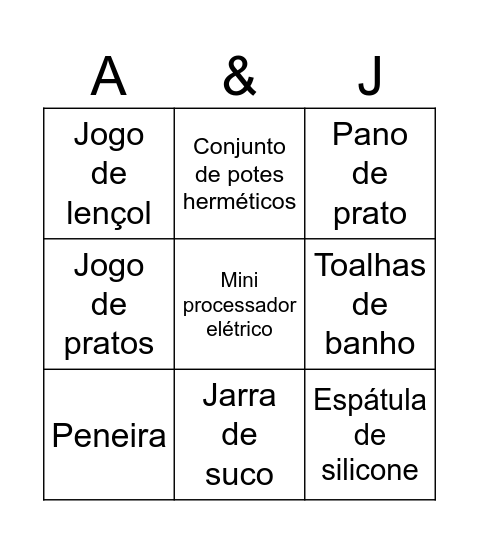 Chá de Panela Bingo Card