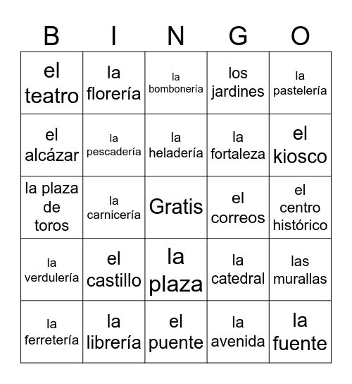 De viaje en la ciudad Bingo Card