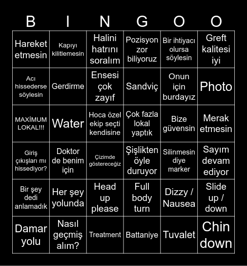 Room Visit Bingo Card