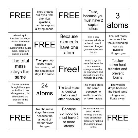 Science Bingo Card