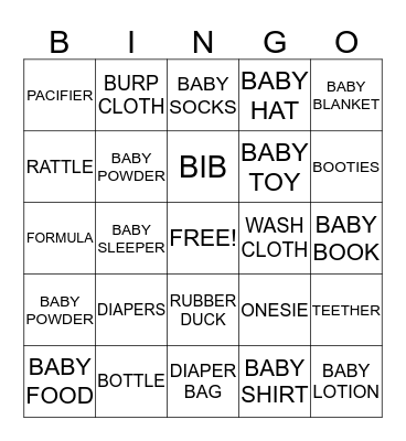Baby Bingo Card