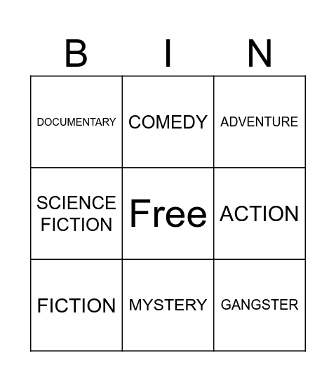Movie Genres Bingo Card