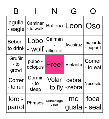 Zoo Bingo Card