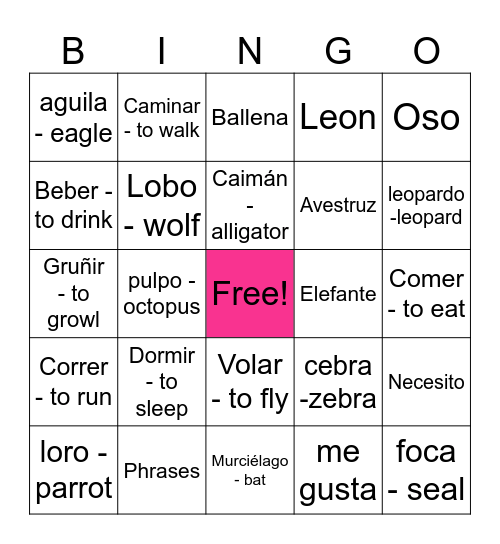 Zoo Bingo Card