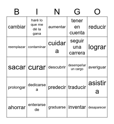 Realidades 3 Chapter 6 Verbs Bingo Card