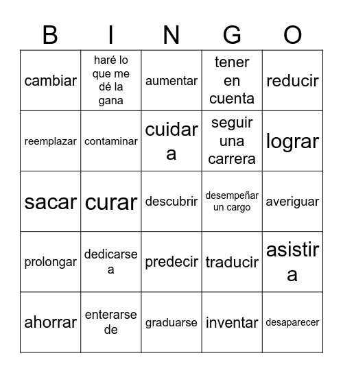 Realidades 3 Chapter 6 Verbs Bingo Card