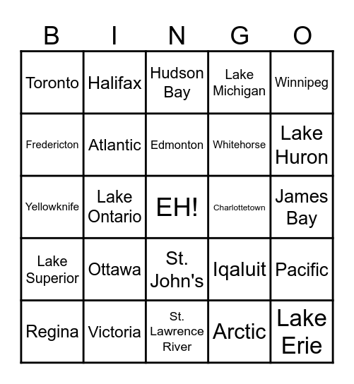 MAP OF CANADA Bingo Card