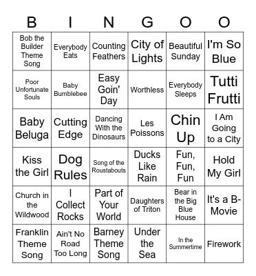 Katelyn's Favourite Songs Bingo Card