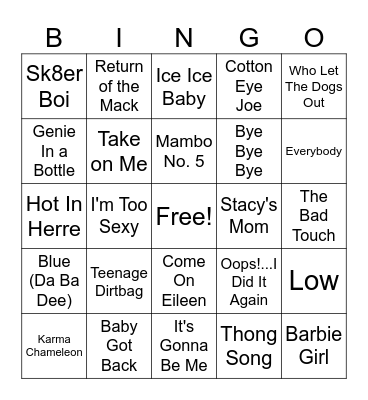 Don't Tell Mom Bingo Card