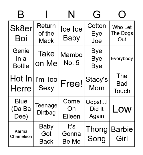 Don't Tell Mom Bingo Card